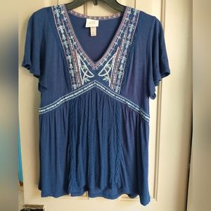 Womens Knox Rose Blue Embroidered Top - Size Small
